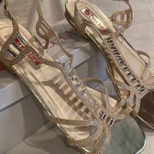 Two Lips gold embellished flat dressy sandals. 9